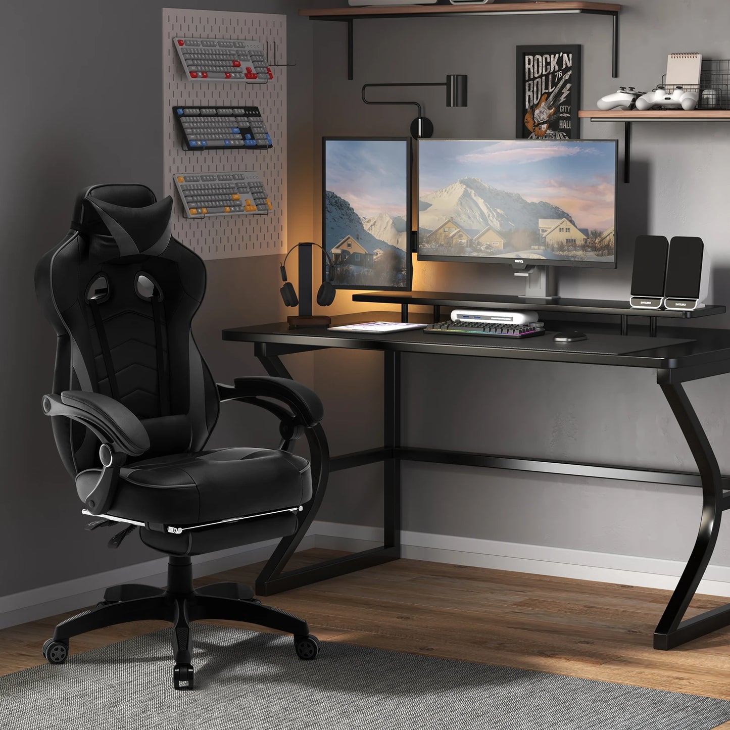 WOLTU Racing Gaming Chair Ergonomic Office Chair with Footrest, Adjustable Reclining Gamer Chair, Swivel Computer Desk Chair with Headrest & Lumbar Support