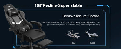 LUCK RACER Gaming Chair with Footrest Ergonomic Office Chair, Adjustable Lumbar Support Pillow, Reclining Gamer Chair 150KG Capacity