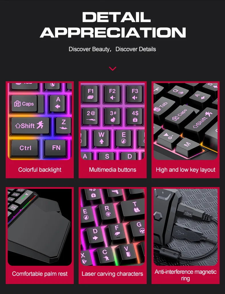 Kit Mobilador Gamer Kit Gaming Keyboard Mouse Mobile Games Converter 3 In 1 Combo One Hand Keyboard for PUBG Mobile Games TF900