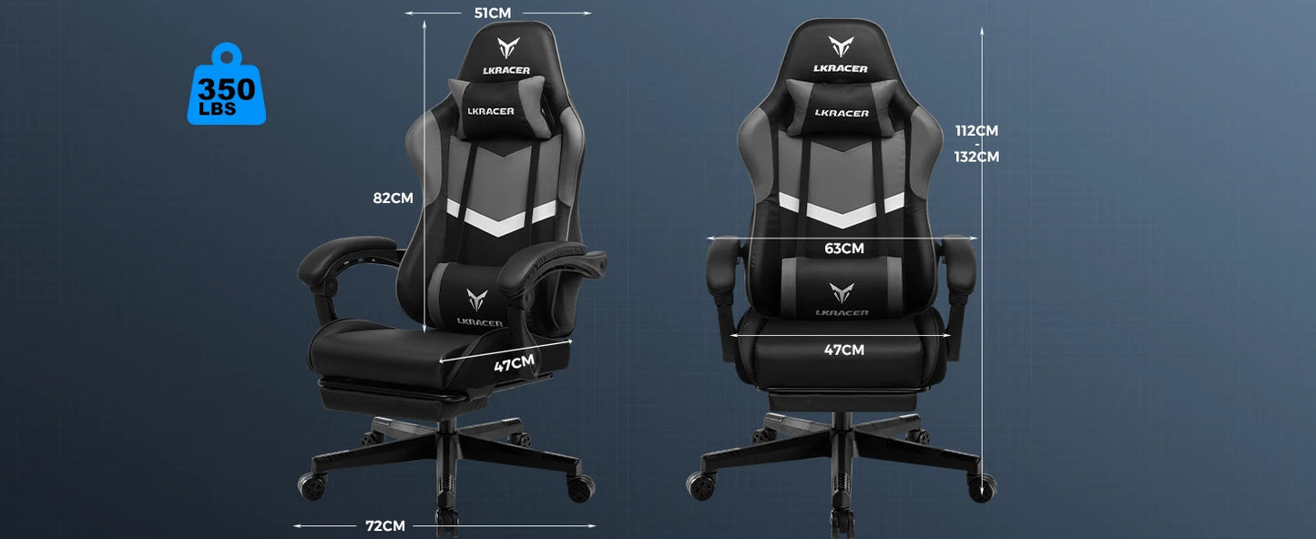LUCK RACER Gaming Chair with Footrest Ergonomic Office Chair, Adjustable Lumbar Support Pillow, Reclining Gamer Chair 150KG Capacity