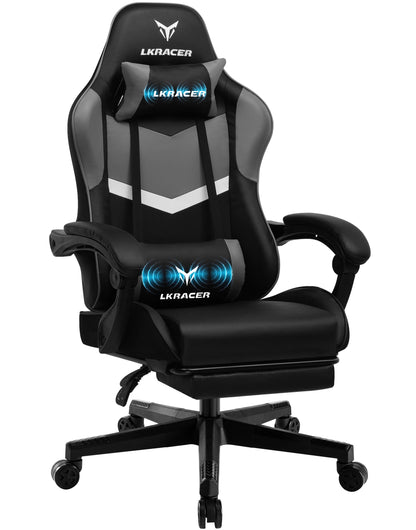 LUCK RACER Gaming Chair with Footrest Ergonomic Office Chair, Adjustable Lumbar Support Pillow, Reclining Gamer Chair 150KG Capacity