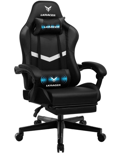 LUCK RACER Gaming Chair with Footrest Ergonomic Office Chair, Adjustable Lumbar Support Pillow, Reclining Gamer Chair 150KG Capacity