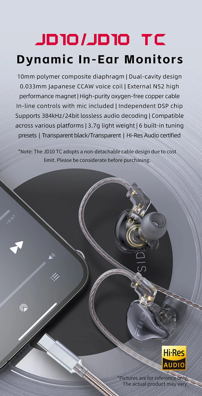 FiiO JD10 3.5mm / Type-C Wired In-Ear Earphone Hi-Res Audio HIFI Bass Stereo Music Earbuds Sport Gaming Headset