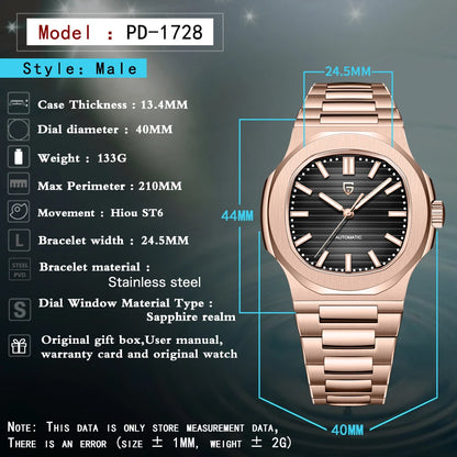 PAGANI DESIGN 2026 New Luxury Automatic Watch  Men Mechanical Wristwatch Stainless Steel Sapphire glass 40MM Barrel dial Watch