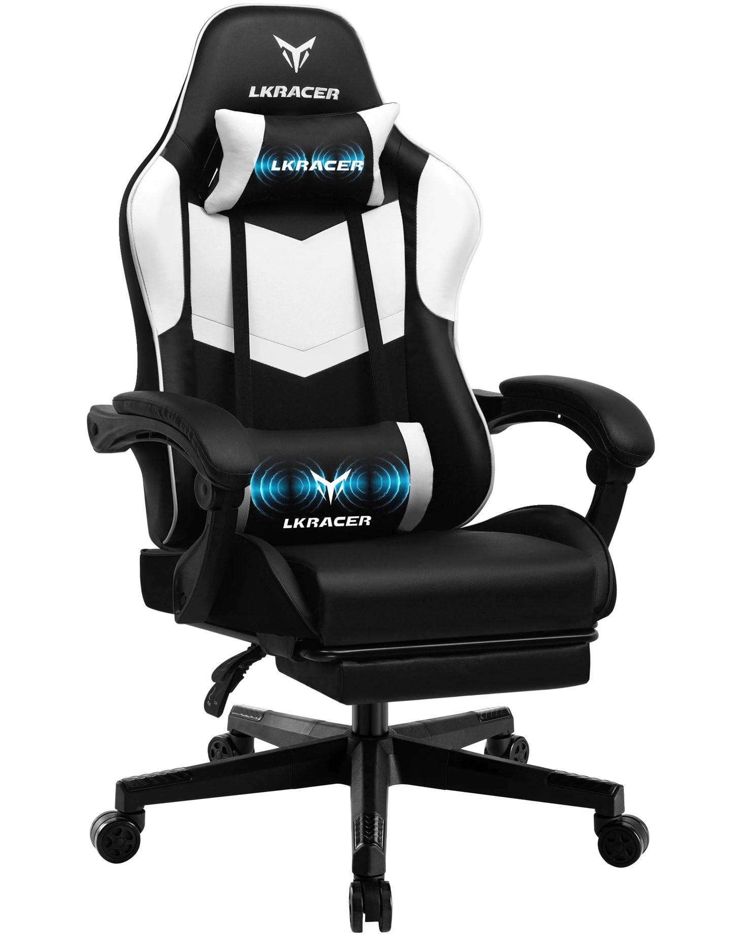 LUCK RACER Gaming Chair with Footrest Ergonomic Office Chair, Adjustable Lumbar Support Pillow, Reclining Gamer Chair 150KG Capacity
