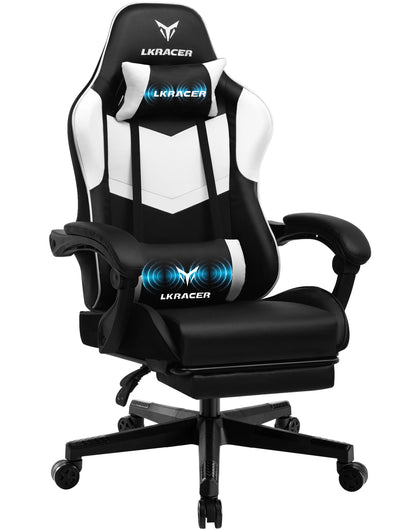 LUCK RACER Gaming Chair with Footrest Ergonomic Office Chair, Adjustable Lumbar Support Pillow, Reclining Gamer Chair 150KG Capacity