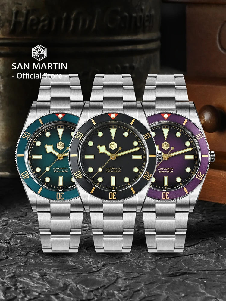 San Martin New Upgraded 37mm BB54 Vintage Men Diver Watch ST2130 Automatic Mechanical Sapphire Luminous Waterproof 200m SN0138