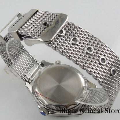 BLIGER 41mm Mechanical Men Watch Sapphire Glass Date 24 Jewel NH35PT5000 MIYOTA 8215 Stainless Steel Mesh Band Rotating Bezel