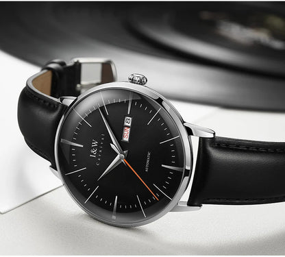 Japan MIYOTA Automatic Watch 3D Curved Sapphire Mechanical Wristwatches Waterproof Leather Strap Double Calendar Watches for Men