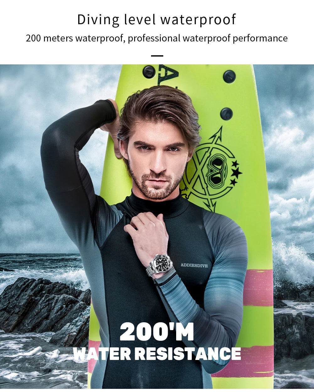 ADDIESDIVE Watch Men's Waffle Strap 200m Waterproof Outdoor Sports Watch C3 Super Luminous Quartz Watch  Relogios Masculino