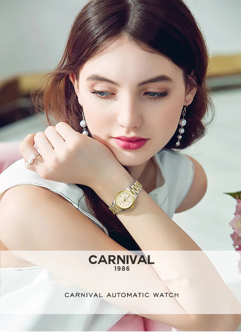 CARNIVAL Brand Luxury Mechanical Watch for Women Ladies Fashion Sapphire Automatic Movement Wristwatches Waterproof Watch for Women