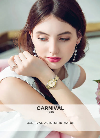 CARNIVAL Brand Luxury Mechanical Watch for Women Ladies Fashion Sapphire Automatic Movement Wristwatches Waterproof Watch for Women