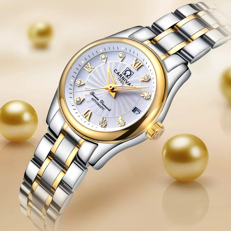 CARNIVAL Brand Luxury Mechanical Watch for Women Ladies Fashion Sapphire Automatic Movement Wristwatches Waterproof Watch for Women