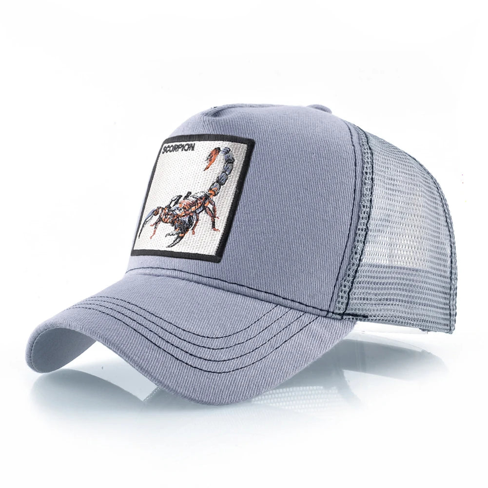 K Four Season Men's Trucker Caps With Scorpion Patch Snapback Hip Hop Baseball Cap For Women Adjustable Unisex Baseball Hats