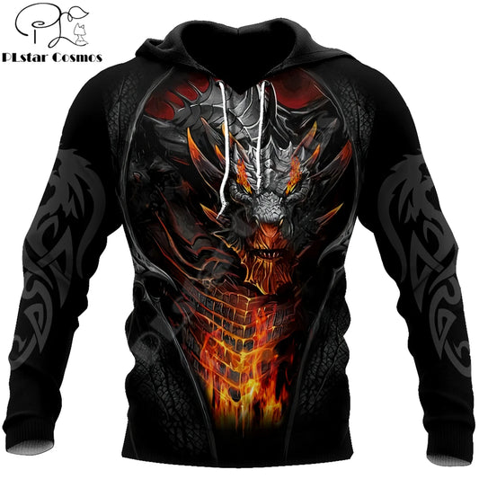Schöner Feuerdrachen-Tattoo-Hoodie für Herren, 3D-Druck, Unisex-Kapuzenpullover, Sweatshirt, Herbst-Streetwear, Freizeitjacke, Trainingsanzug KJ747