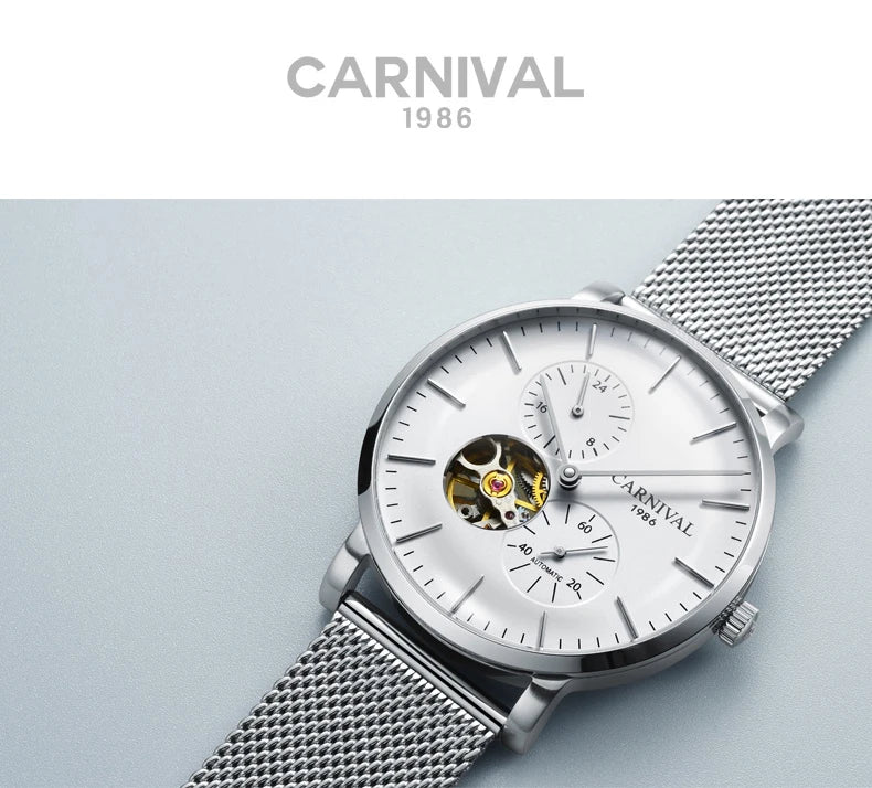 Reloj mecánico para hombre Carnival – Reloj de pulsera automático de lujo con cristal de zafiro
