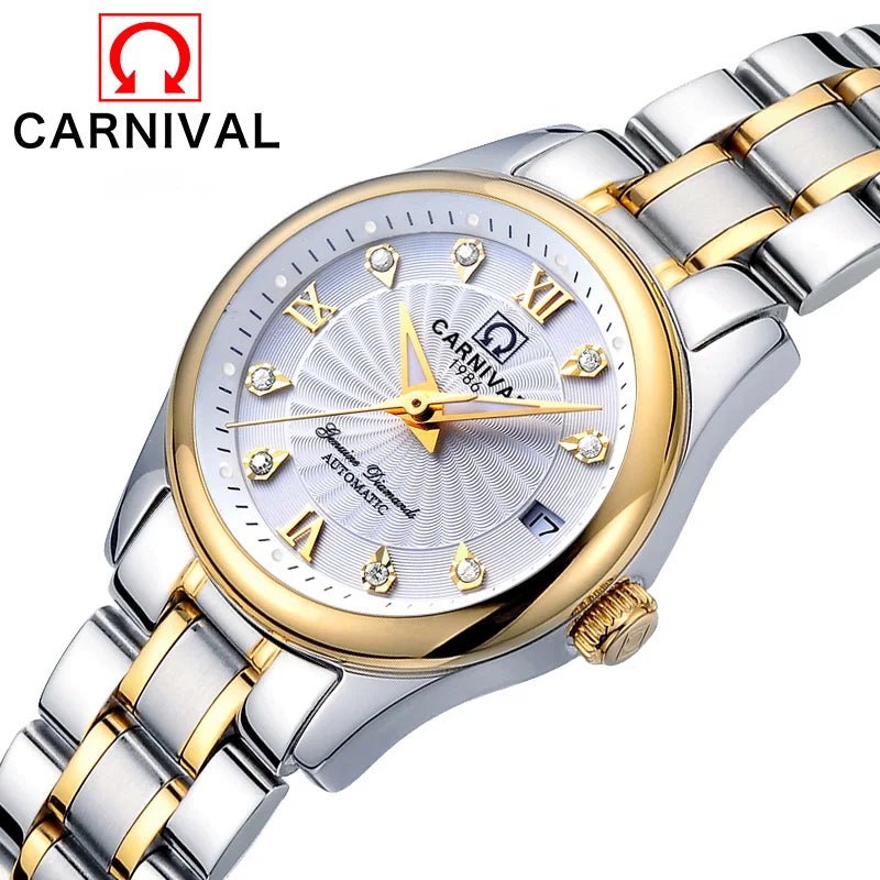 CARNIVAL Brand Luxury Mechanical Watch for Women Ladies Fashion Sapphire Automatic Movement Wristwatches Waterproof Watch for Women