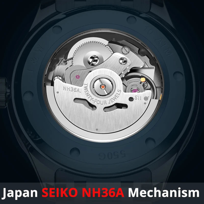 Luxury Tungsten Watch for Men 2024 New Japan SEIKO NH36A Movement Automatic Watches Men Sapphire Calendar Luminous Watch for Men