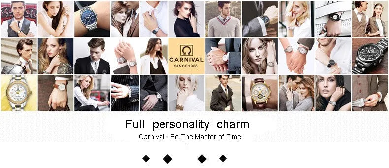 CARNIVAL Brand Luxury Mechanical Watch for Women Ladies Fashion Sapphire Automatic Movement Wristwatches Waterproof Watch for Women