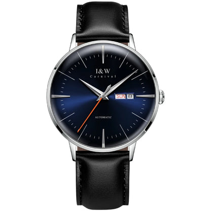 Japan MIYOTA Automatic Watch 3D Curved Sapphire Mechanical Wristwatches Waterproof Leather Strap Double Calendar Watches for Men