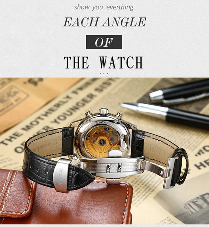 Carnival Brand Automatic Watch, Fashion Luxury Waterproof Calendar with Moon Phase, Mechanical Watches for Men
