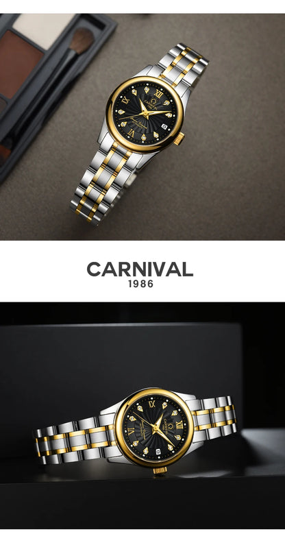 CARNIVAL Brand Luxury Mechanical Watch for Women Ladies Fashion Sapphire Automatic Movement Wristwatches Waterproof Watch for Women