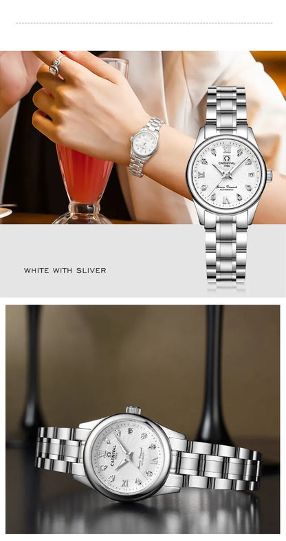 CARNIVAL Brand Luxury Mechanical Watch for Women Ladies Fashion Sapphire Automatic Movement Wristwatches Waterproof Watch for Women