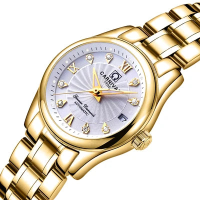 CARNIVAL Brand Luxury Mechanical Watch for Women Ladies Fashion Sapphire Automatic Movement Wristwatches Waterproof Watch for Women