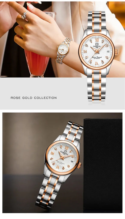 CARNIVAL Brand Luxury Mechanical Watch for Women Ladies Fashion Sapphire Automatic Movement Wristwatches Waterproof Watch for Women