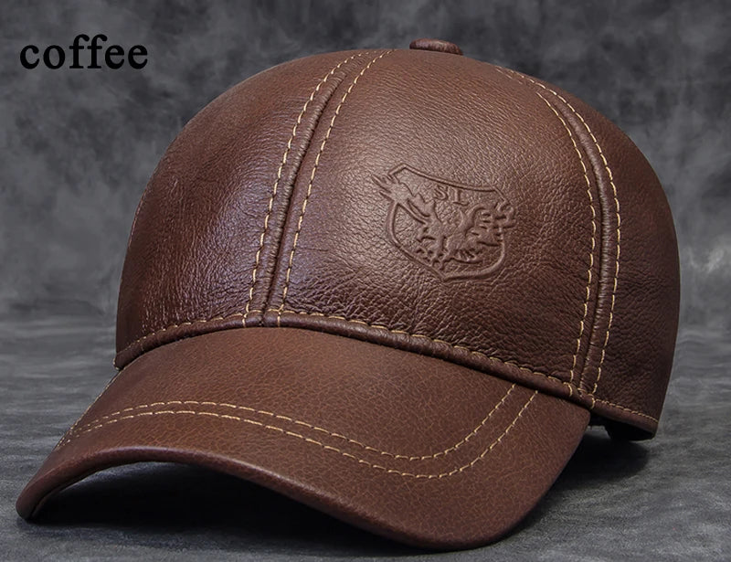 Cappellino da baseball da uomo in vera pelle di vacchetta, 56-60 cm, nero/marrone, con stampa aquila, per uomo, casual, streetwear, GF, Gorras, Dad Hat
