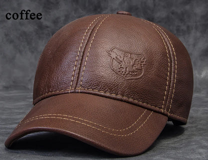 Cappellino da baseball da uomo in vera pelle di vacchetta, 56-60 cm, nero/marrone, con stampa aquila, per uomo, casual, streetwear, GF, Gorras, Dad Hat