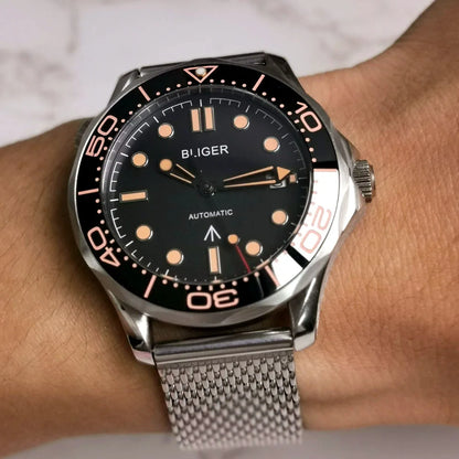 BLIGER 41mm Mechanical Men Watch Sapphire Glass Date 24 Jewel NH35PT5000 MIYOTA 8215 Stainless Steel Mesh Band Rotating Bezel