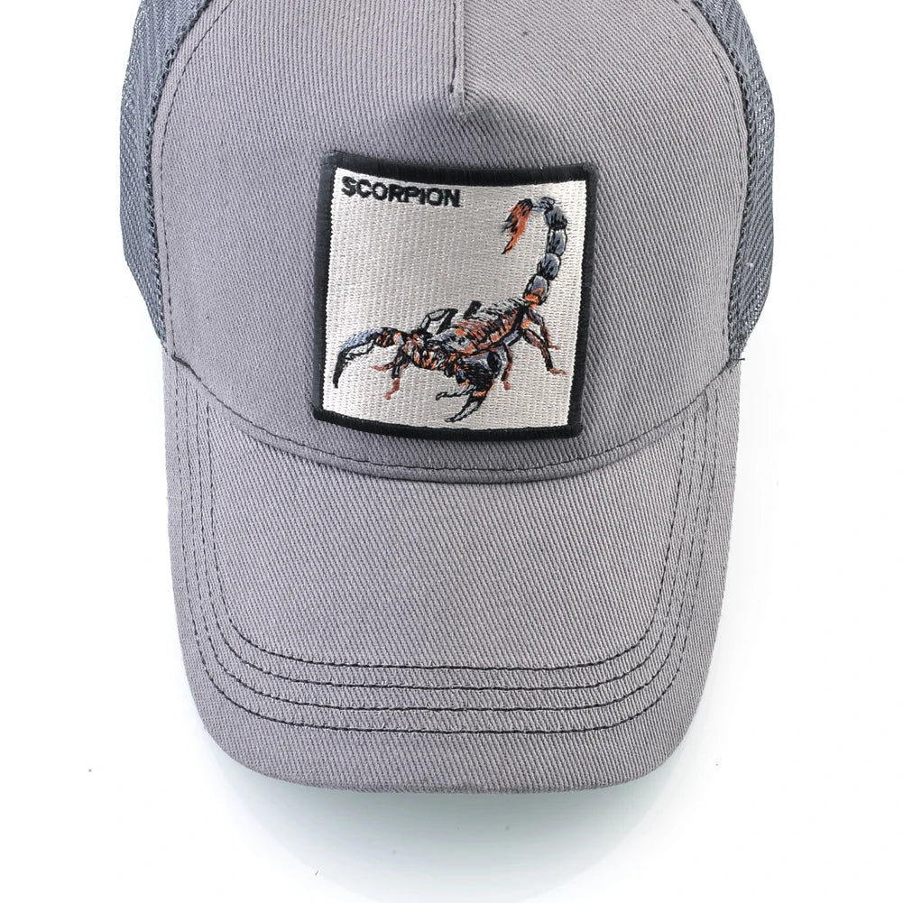 K Four Season Men's Trucker Caps With Scorpion Patch Snapback Hip Hop Baseball Cap For Women Adjustable Unisex Baseball Hats