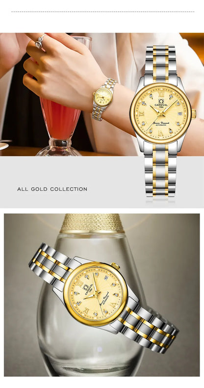 CARNIVAL Brand Luxury Mechanical Watch for Women Ladies Fashion Sapphire Automatic Movement Wristwatches Waterproof Watch for Women