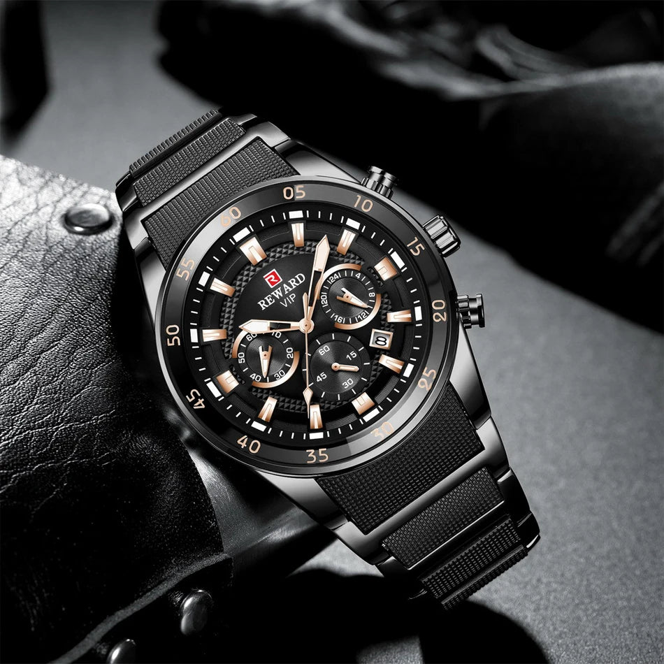 REWARD Big Dial Mens Watches Top Luxury Brand Sport Waterproof Watch Men Chronograph Quartz Clock Automatic Date WristWatches