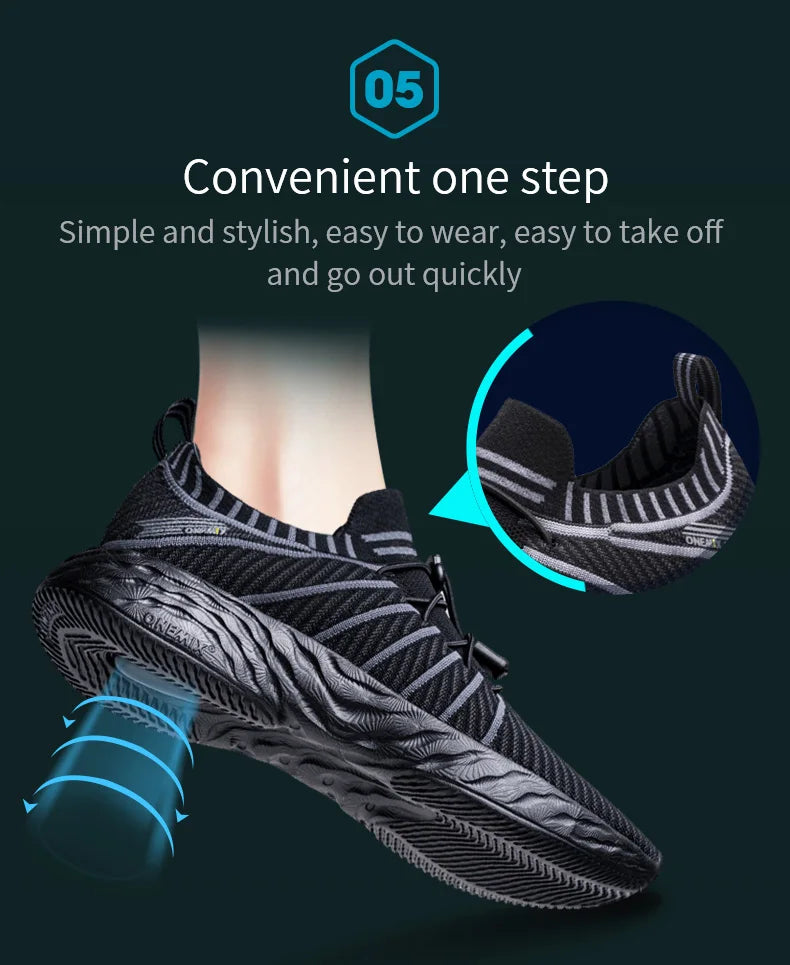 ONEMIX Waterproof Running Shoes for Men Breathable Lightweight Women Training Walking Sneakers Outdoor Trekking Slip-On Sports Shoes