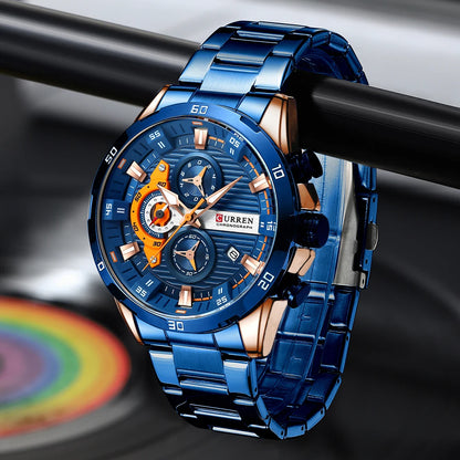 Pánské hodinky CURREN – luxusní sportovní chronograf, quartzový strojek, celonerezové, vodotěsné