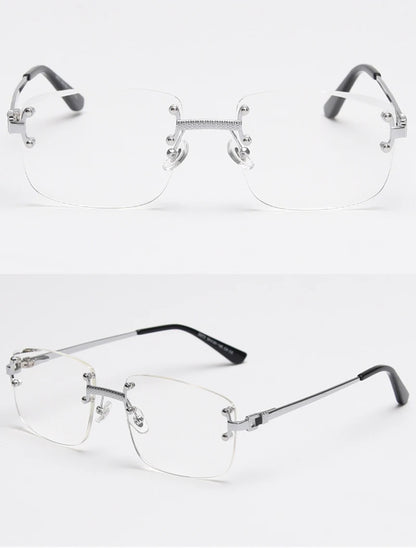 Kachawoo no frame square sunglasses women uv400 brown blue gradient lens metal rimless sun glasses for men popular high quality