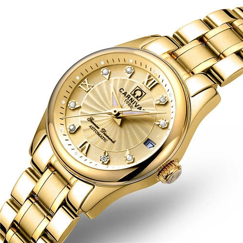 CARNIVAL Brand Luxury Mechanical Watch for Women Ladies Fashion Sapphire Automatic Movement Wristwatches Waterproof Watch for Women