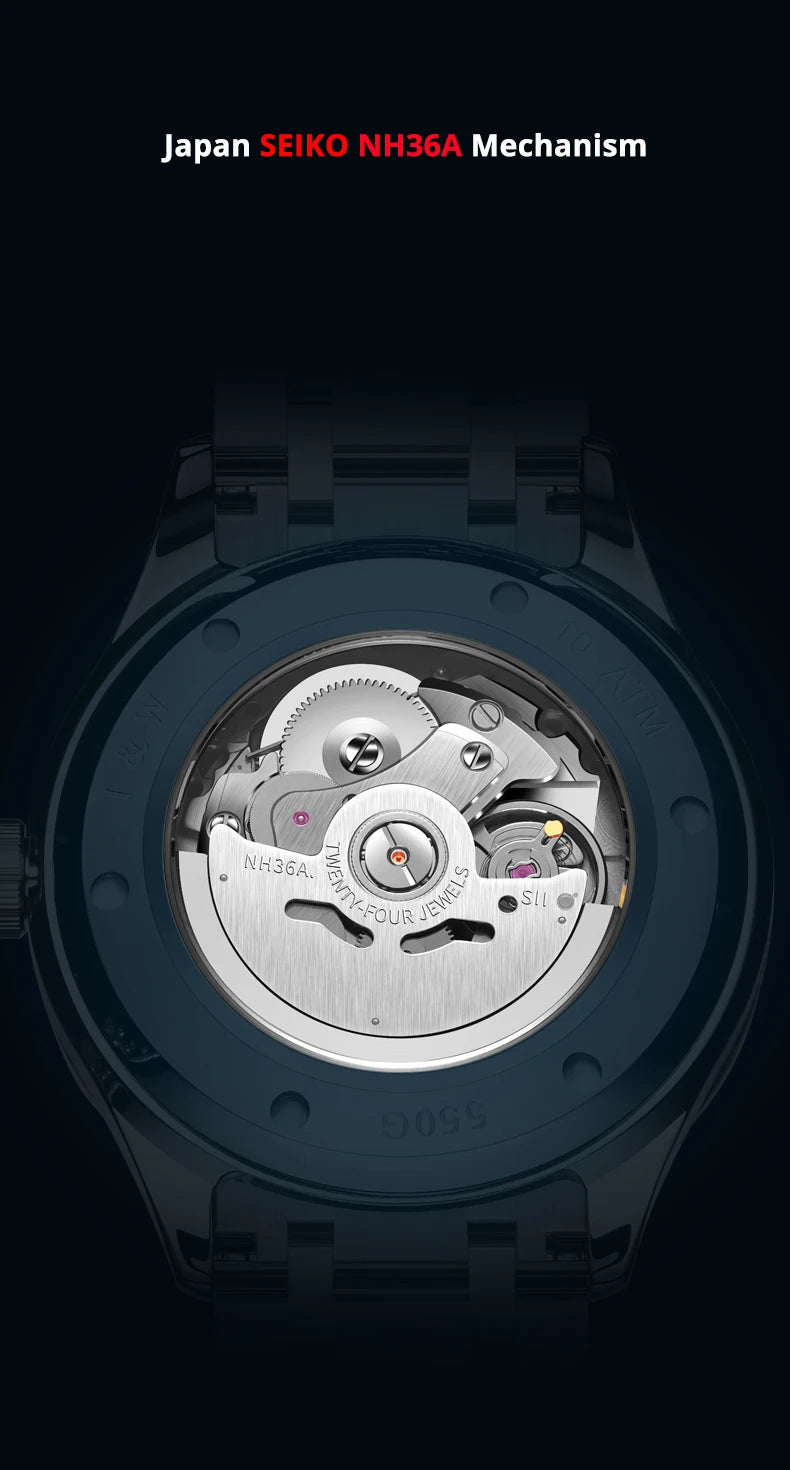Luxury Tungsten Watch for Men 2024 New Japan SEIKO NH36A Movement Automatic Watches Men Sapphire Calendar Luminous Watch for Men