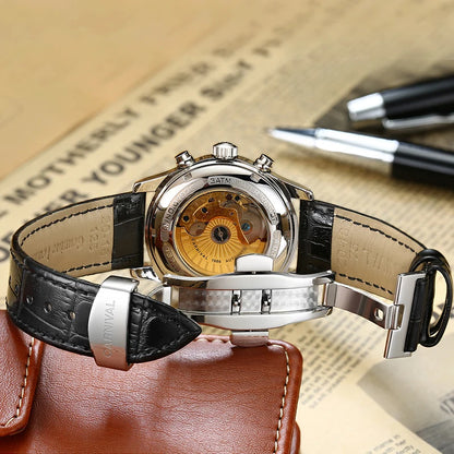Carnival Brand Automatic Watch, Fashion Luxury Waterproof Calendar with Moon Phase, Mechanical Watches for Men