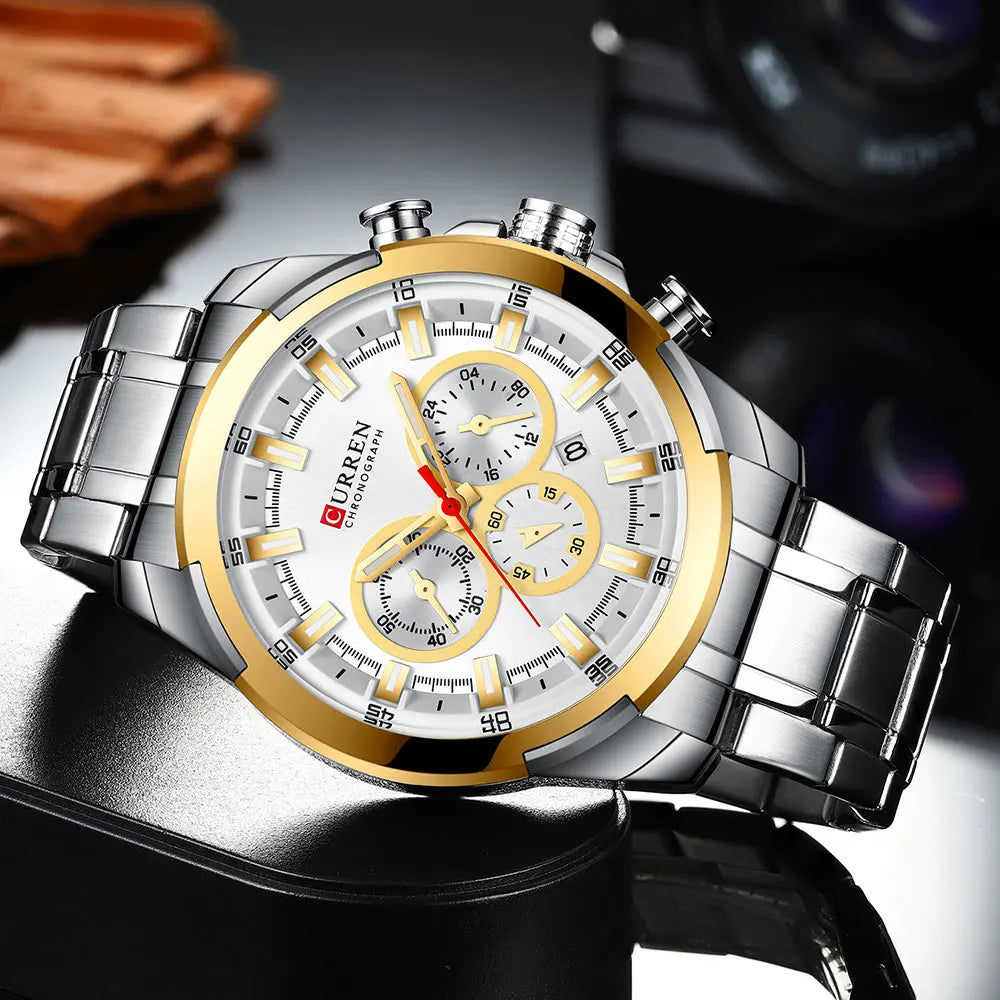 CURREN Montres pour hommes Top marque grande montre de sport de luxe hommes montres à quartz en acier militaire chronographe or conception horloge masculine