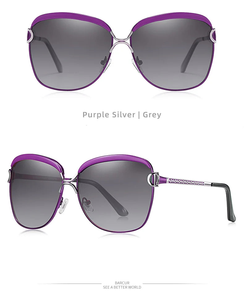 BARCUR Polarized Ladies Sunglasses Women Gradient Lens Round Sun Glasses Square Luxury Brand Oculos Lunette De Soleil Femme