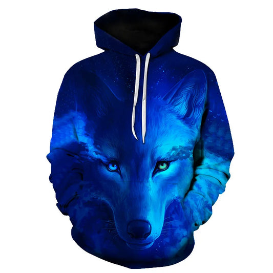 Cool Space Galaxy Wolf Hoodie Hoodies Men Bright Wolf Fashion Handsome Wolf Hoodies Spring Autumn Pullovers Sweatshirts Sweat
