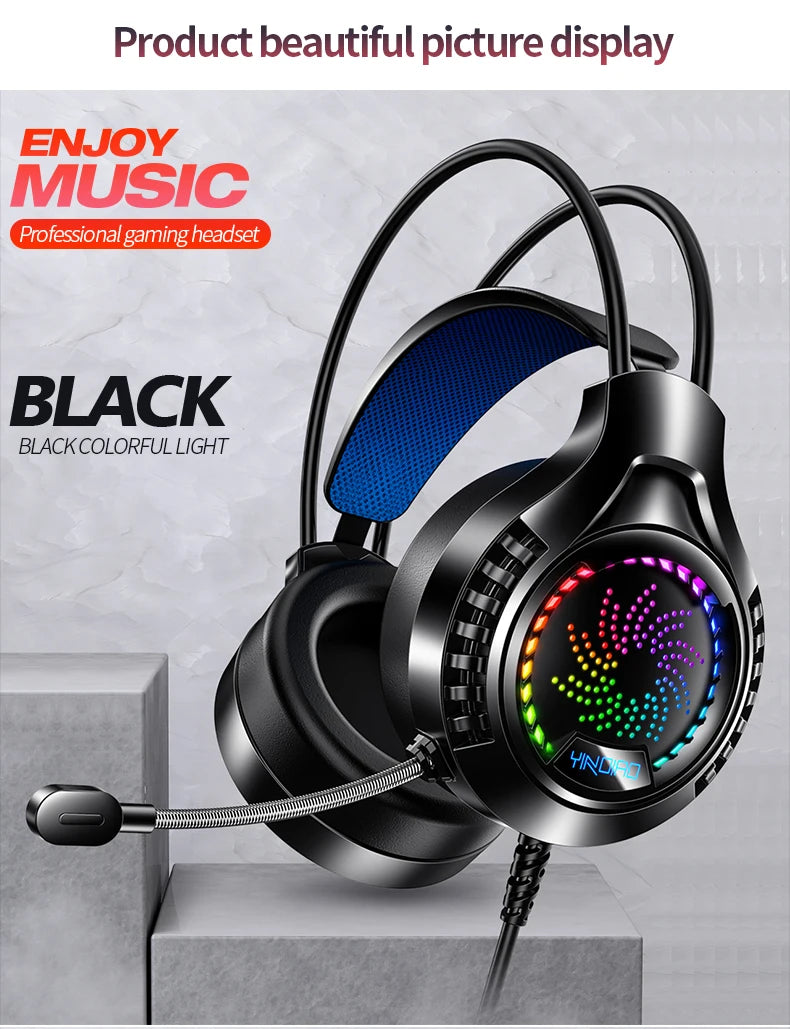 RGB Gaming Headset with Microphone 7.1 Surround HD Sound Stereo Dual 3.5mm USB  Wired Headphone For PS5 PC Laptop Phone