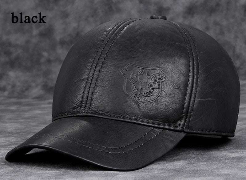 Cappellino da baseball da uomo in vera pelle di vacchetta, 56-60 cm, nero/marrone, con stampa aquila, per uomo, casual, streetwear, GF, Gorras, Dad Hat