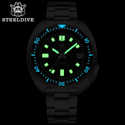SD1970 Steeldive Brand Sunray Dial Milled Clasp Bracelet 44mm Case 200M Waterproof NH35 Turtle Men Dive Watch with Ceramic Bezel