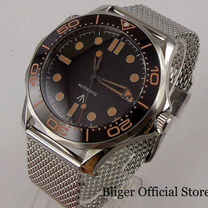 BLIGER 41mm Mechanical Men Watch Sapphire Glass Date 24 Jewel NH35PT5000 MIYOTA 8215 Stainless Steel Mesh Band Rotating Bezel