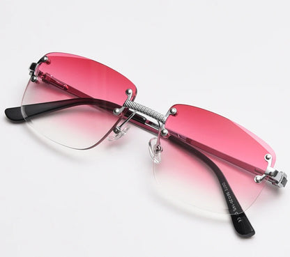 Kachawoo no frame square sunglasses women uv400 brown blue gradient lens metal rimless sun glasses for men popular high quality