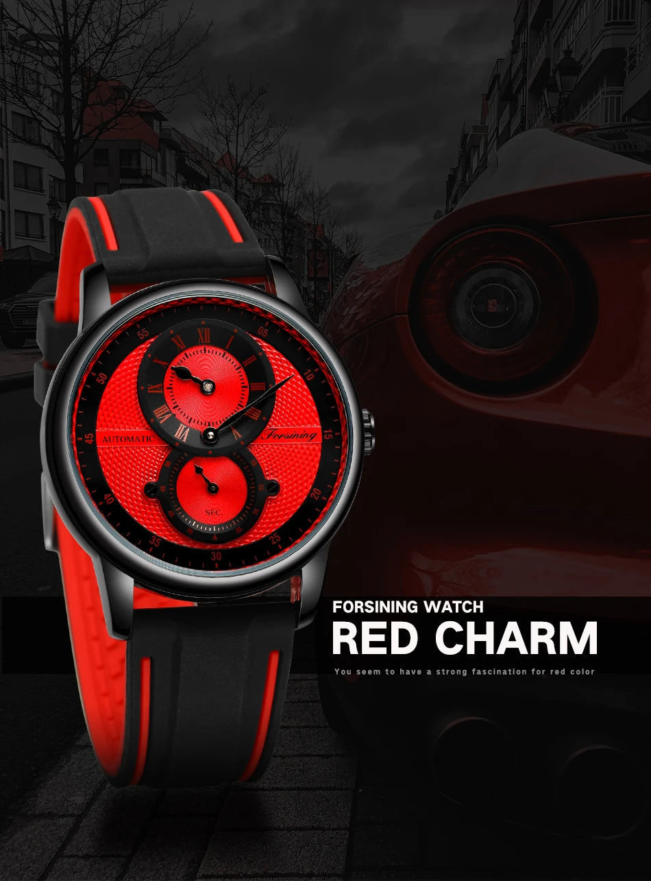 Men Wristwatch Blue White Dial Automatic Transparent Mechanical Watch Silicone Rubber Band Male Sport Clock Relogio Masculino